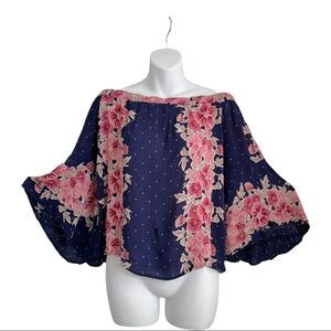 Francesca Bohemian Cottage Core Floral Polka Dot Off Shoulder Batwing Fl…